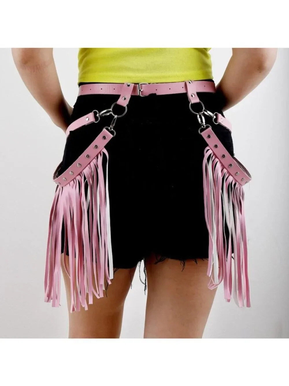 Gothic Fringe Leather Body Harness Garter Belt for Festival, Dance & Dress Up